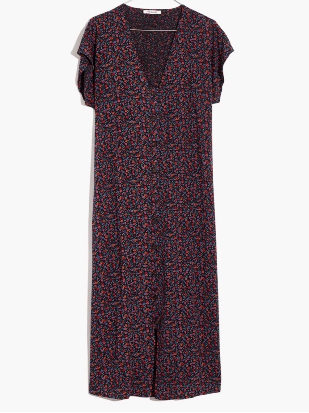 Madewell Navy Midi Dress with Red & Pink Floral Print